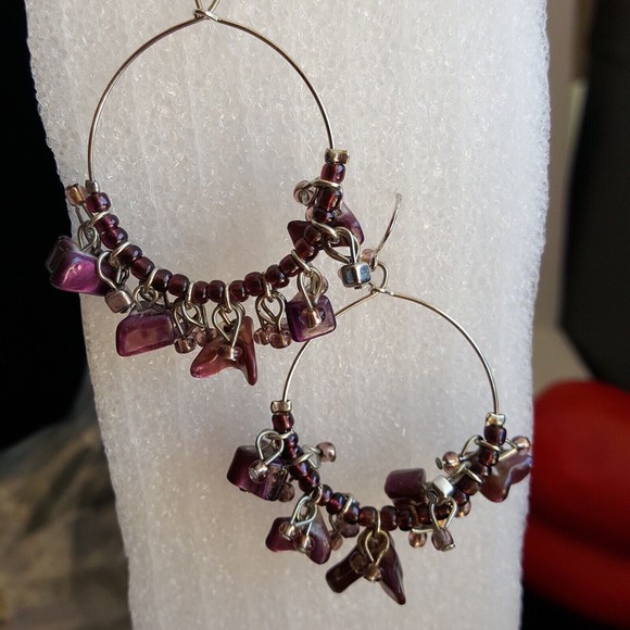 Lifestyle Studios Genuine Shell Hoop Earrings - Purples - Picture 2 of 4